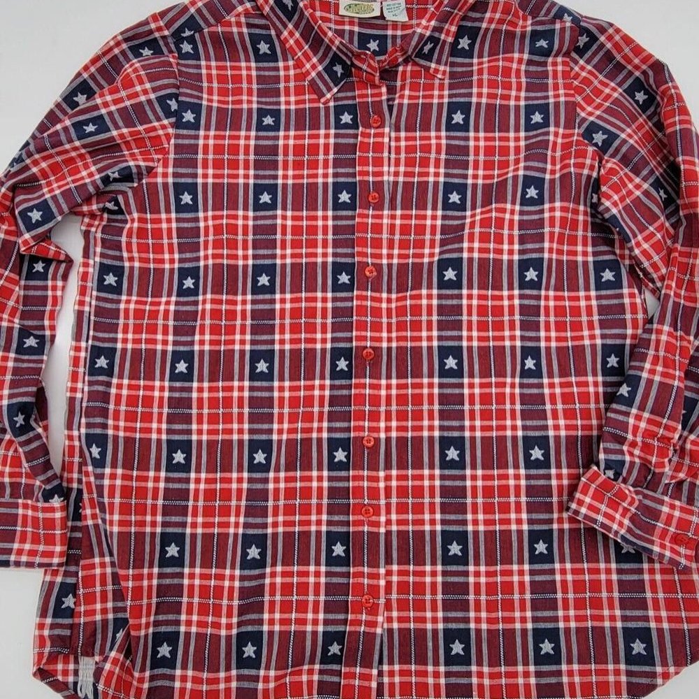 Classic Plaid Button-Up Shirt - Red & Navy